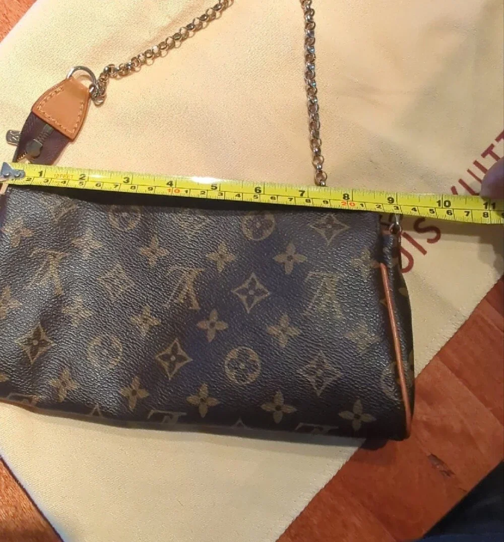 Authentic Louis Vuitton Monogram Eva Clutch Canvas Brown & Tan Chain Crossbody